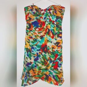 ARTELIER NICOLE MILLER Strapless Mini Dress Sz 10 Lined Viscose Colorful Summer